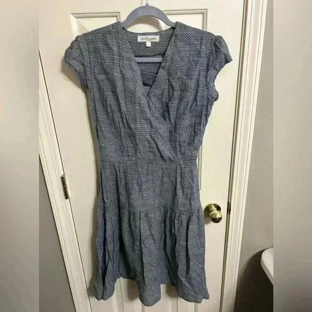 3/$30 Shabby Apple Faux Wrap Cap Sleeve Side Zip Polka Dot Dress 8